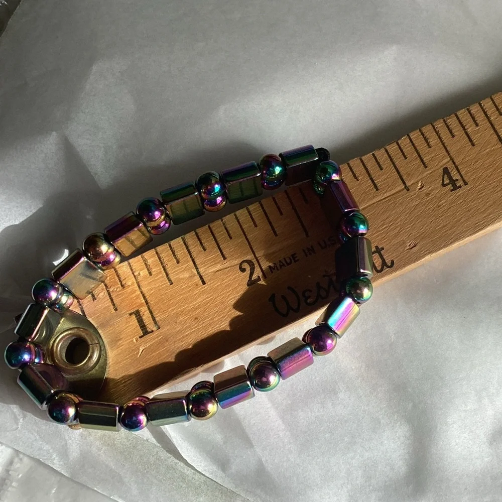 New! Unisex Double Rainbow Magnetic Hematite Bracelet